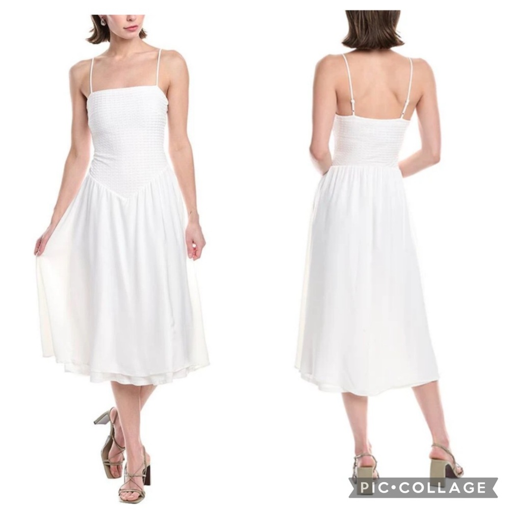 Rachel Roy Donna Dipped Waistline Midi Dress‎ Eggshell White L